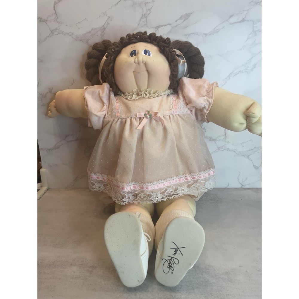 1984 Xavier Roberts Cabbage Patch Soft Sculpture Doll 22" Brown Hair Blue Eyes